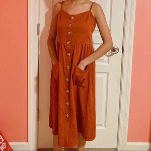 SOLD: Rust Orange Button Sleeveless Dress